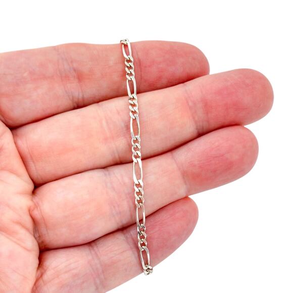 Italian Figaro Chain Bracelet | Classic Flat Link | Sterling Silver 925 | 7" - Picture 1 of 6